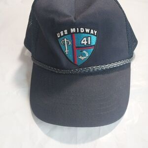 Men's Adjustable Dual Row Snapback Blue KC Caps USS Midway Fat Rope Trucker Hat
